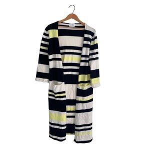 Hayley Menzies Cardigan Striped Fringe Open Front 100% Cashmere Striped Sz S